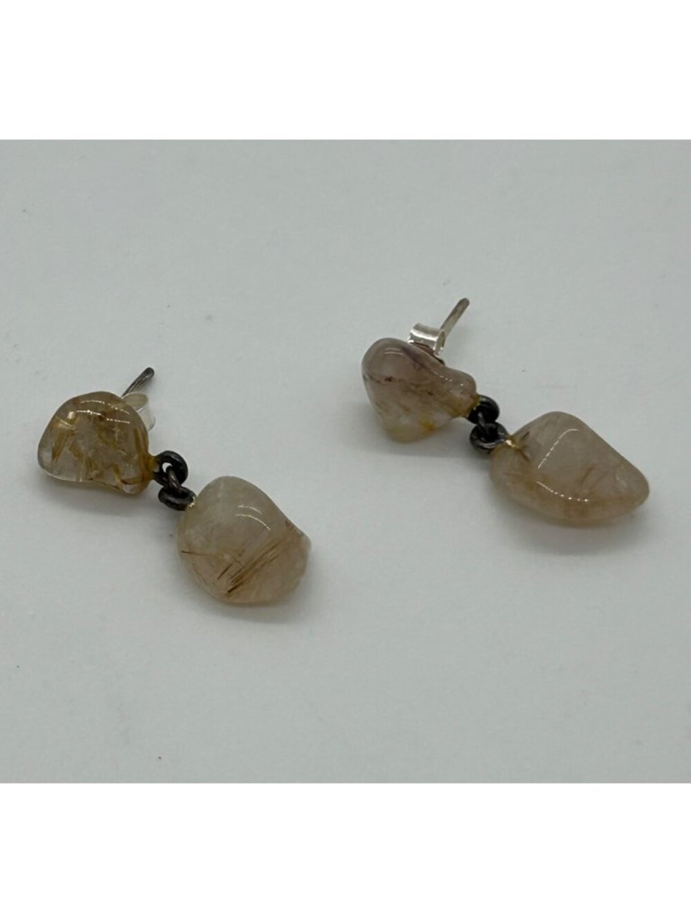 Vintage Sterling Silver Dangle Earrings With Natural Quartz Gemstones